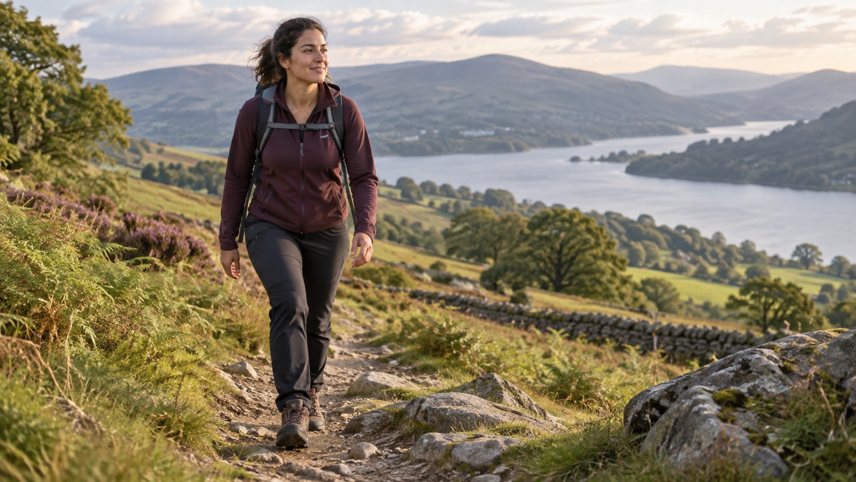 An adult walks up a gentle hill outdoors.