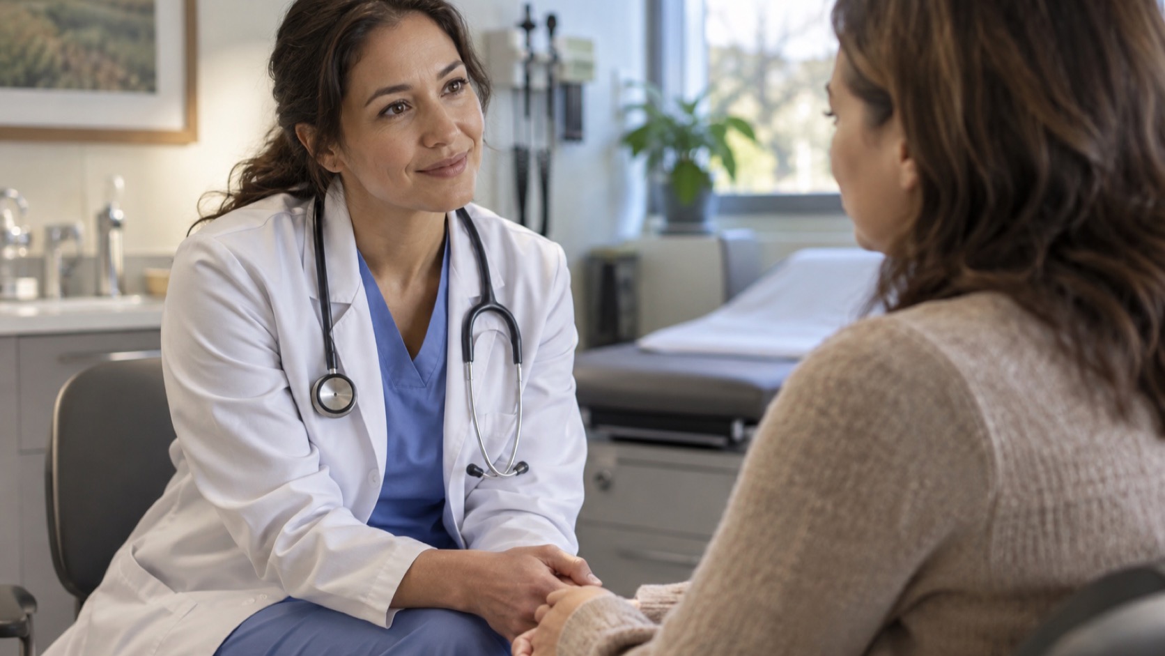Adult and clinician review a blank paper sheet.