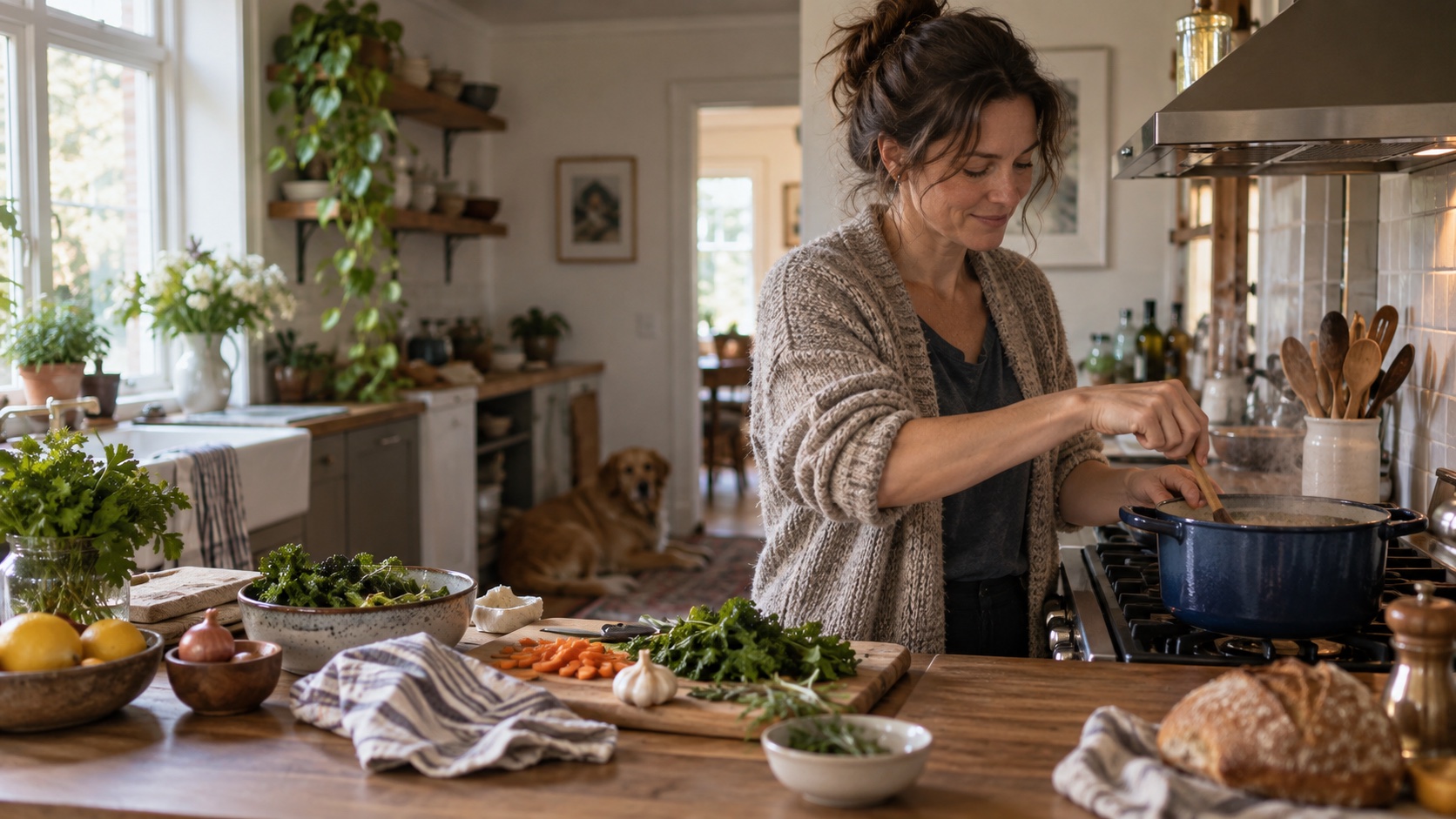 Adult preparing food at a kitchen counter.