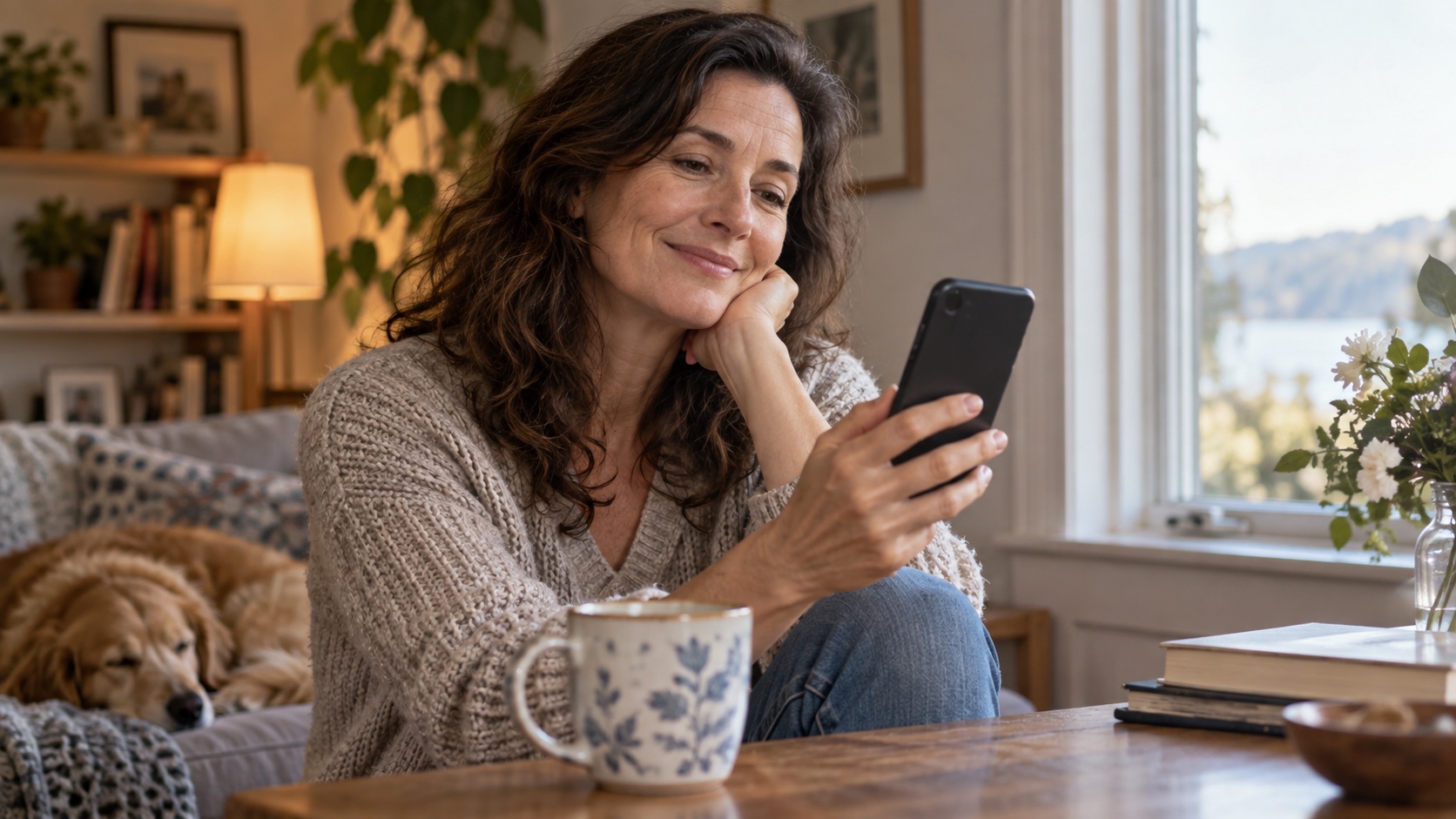 Adult holding a phone while preparing to call a friend.